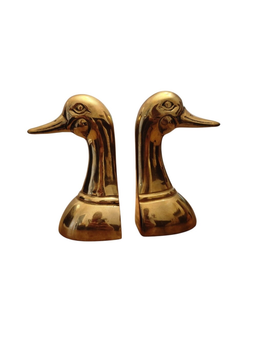 Vintage Brass Duck Goose Head Bookends Leonard Silver Doorstop 6" Tall Pair
